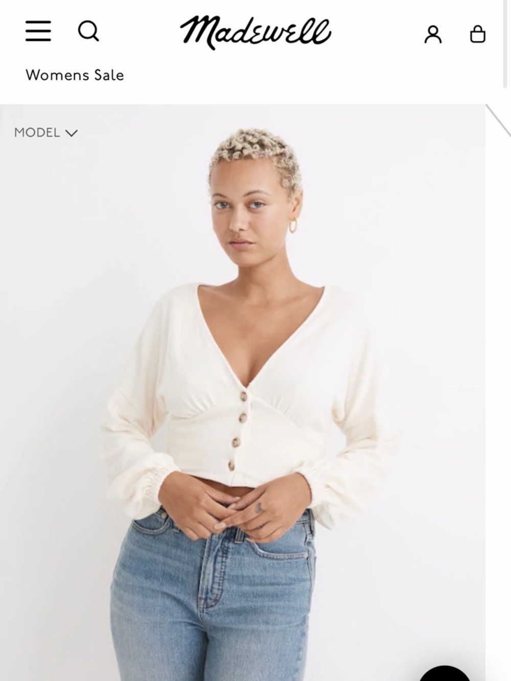 Madewell Deep V Button Front Crop Top
